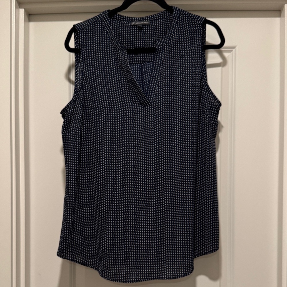 Adrianna Papell Navy and White V-Neck Blouse